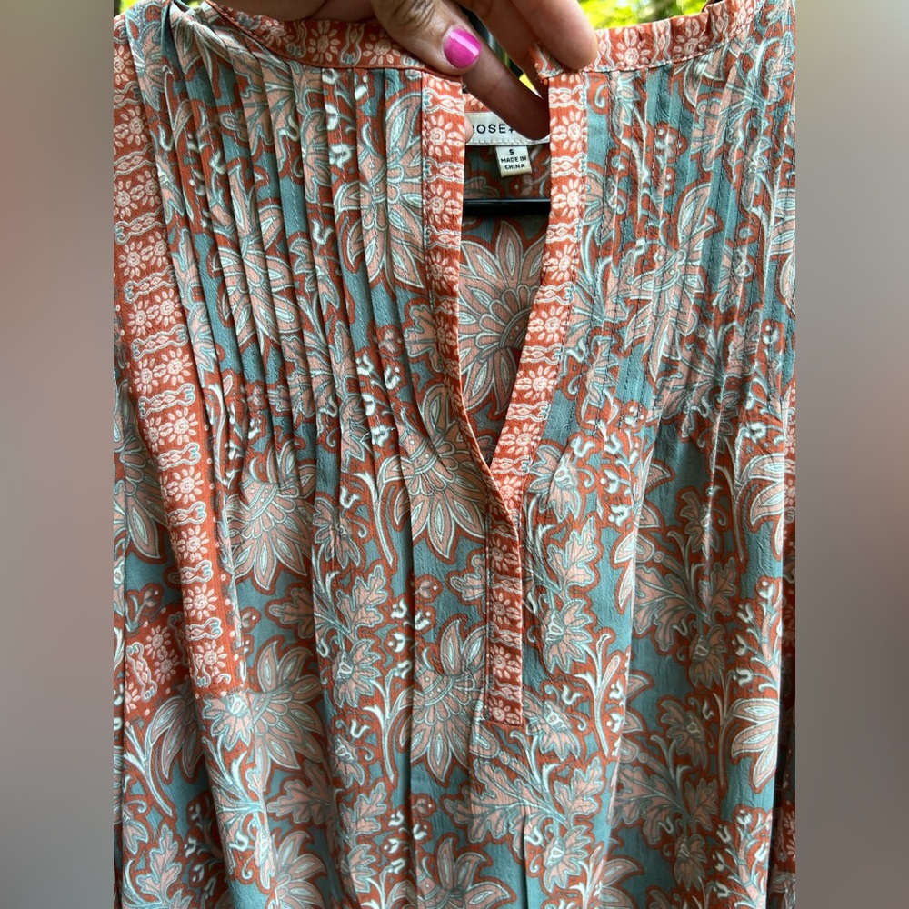 Rose & Olive Boho Floral Peasant Top Size Small